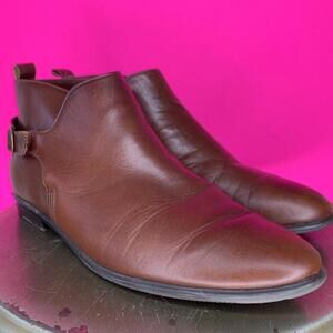 Joyce Brown Leather Buckled Back Ankle Strap Low Heel Bootie US 8